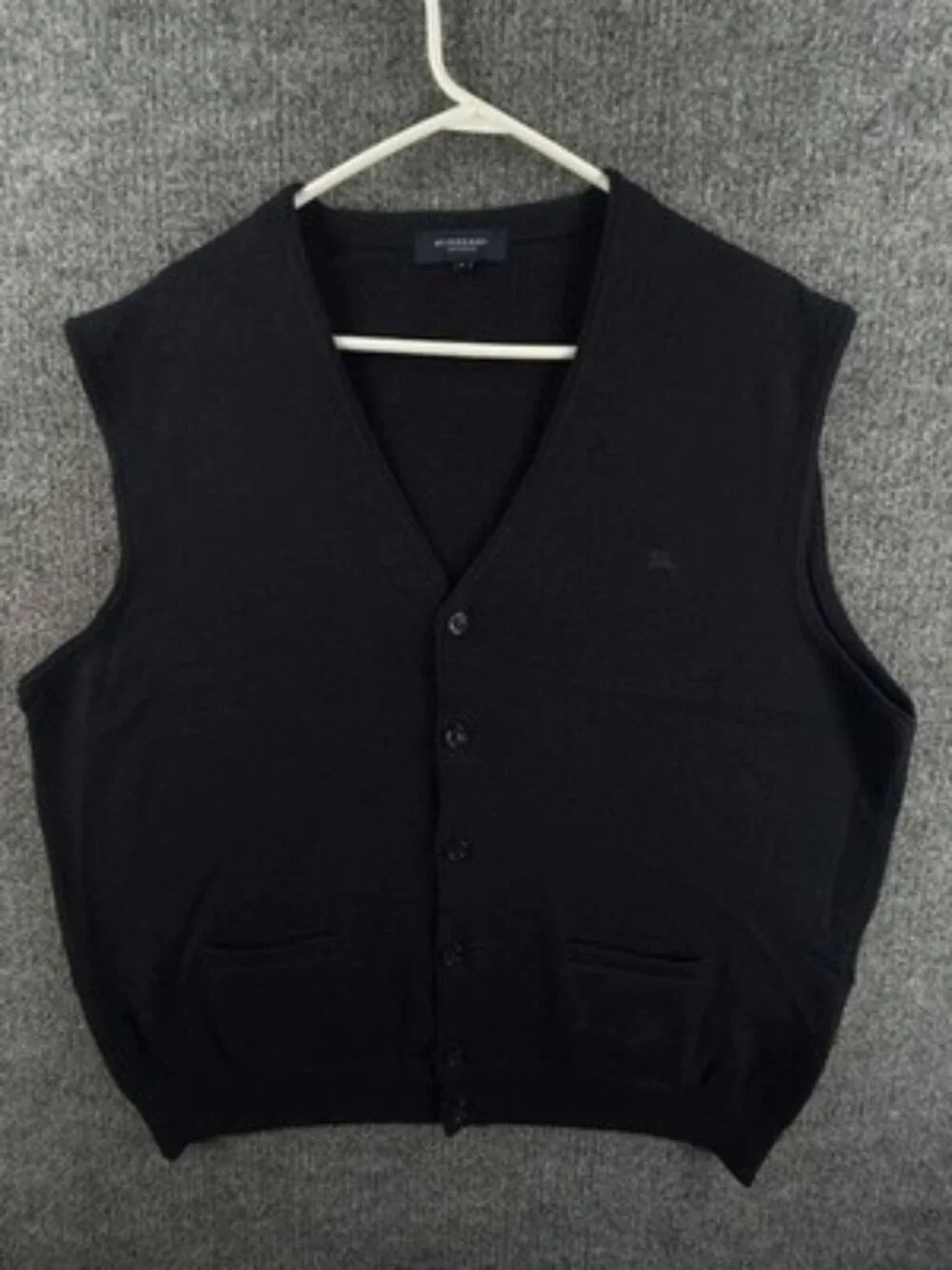 Burberry London Blue 8 Sleeveless Vest Wool Acrylic V-Neck Logo Sweater Solid